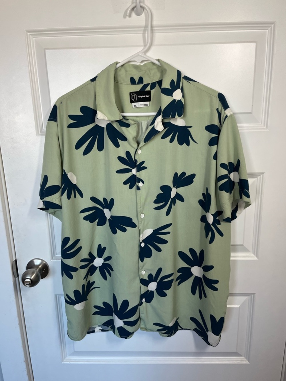 Green Floral Camp Collar Rayon Shirt XL Resort Vacation Button Up - Picture 2 of 5